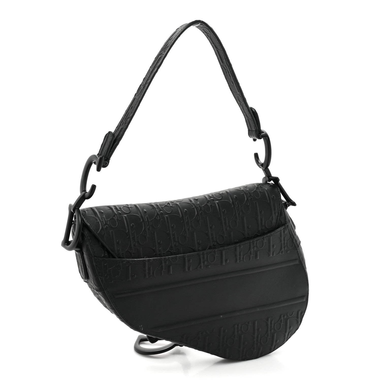 Christian Dior Calfskin Embossed Oblique Saddle Bag Black 3 of 16
