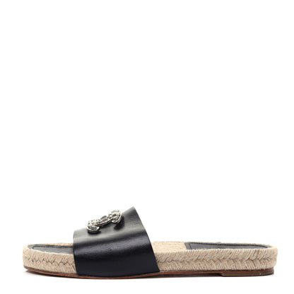 Chanel Calfskin Gripoix CC Espadrille Slip On Sandals 37 Black 1 of 12