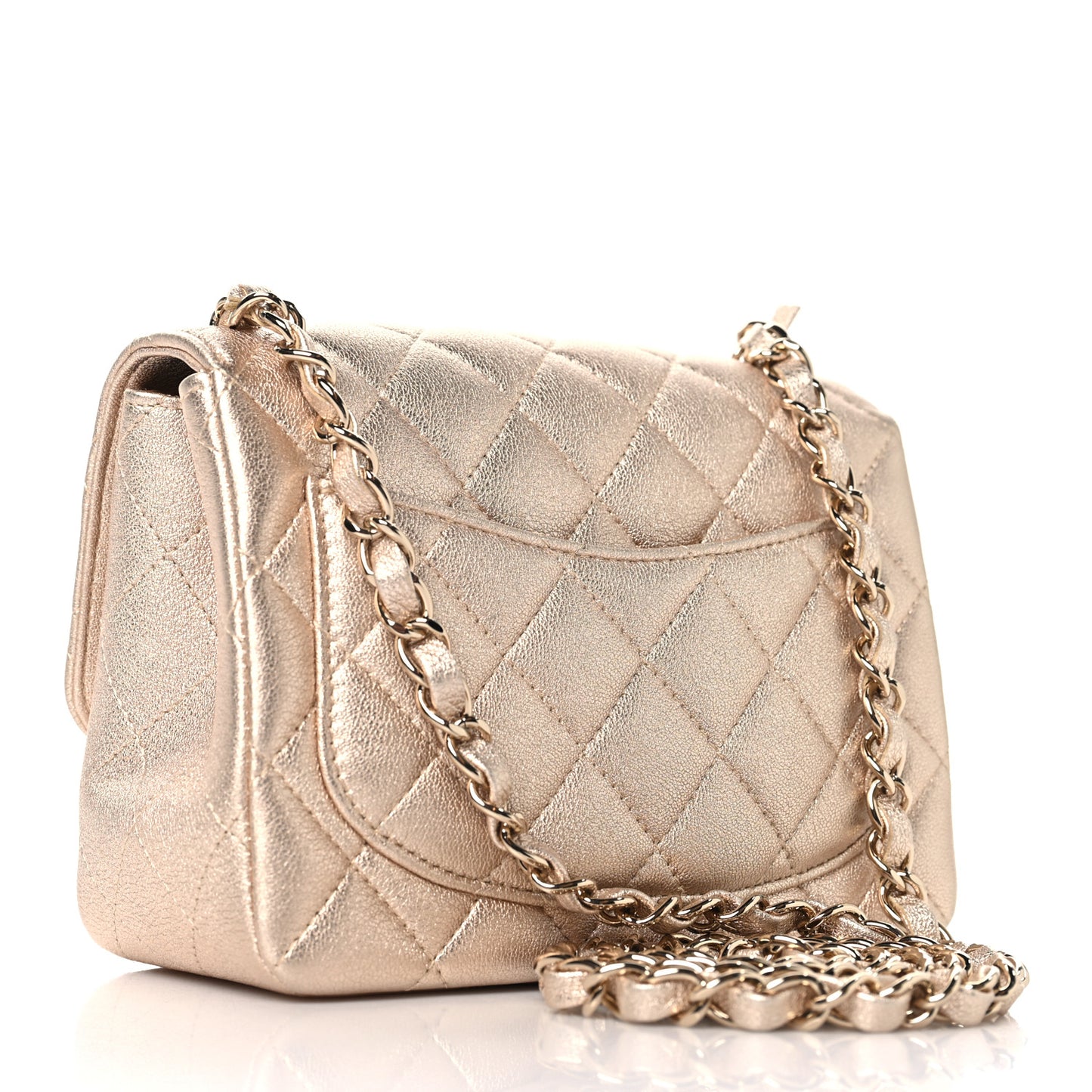 Metallic Lambskin Quilted Mini Square Flap Gold