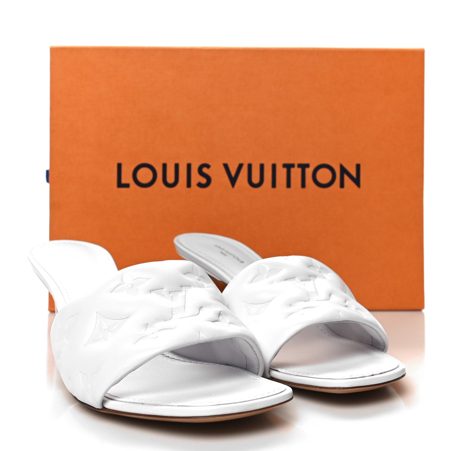 Louis Vuitton Lambskin Embossed Monogram Revival Mid Heel Mules
