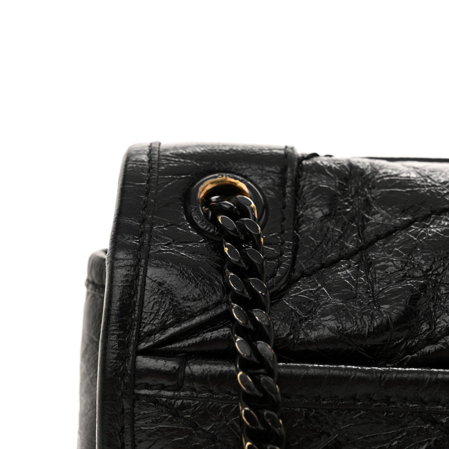Saint Laurent Crinkled Calfskin Matelasse Monogram Baby Niki Chain Satchel Black 12 of 14