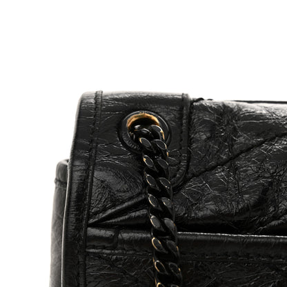 Saint Laurent Crinkled Calfskin Matelasse Monogram Baby Niki Chain Satchel Black 12 of 14