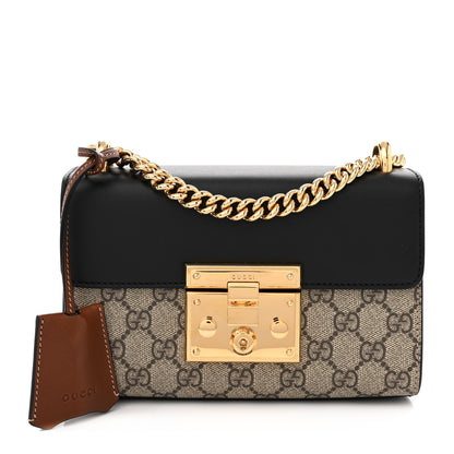 Gucci GG Supreme Monogram Calfskin Small Padlock Shoulder Bag Beige Black Cuir 1 of 11