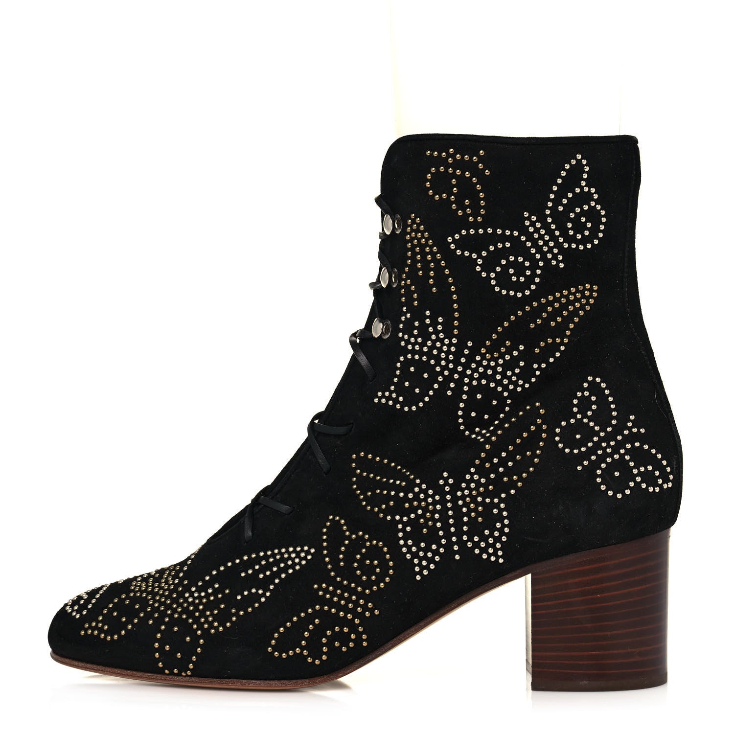 Valentino Garavani Suede Studded Butterfly Lace Up Boots 40 Black 1 of 7