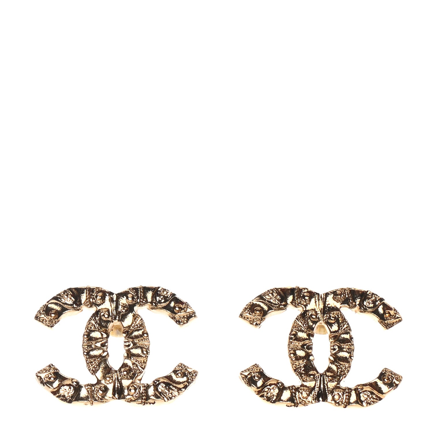 Chanel Metal Textured CC Earrings Gold 1 of 4