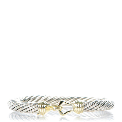 David Yurman Sterling Silver 14K Yellow Gold 7mm Cable Classic Buckle Bracelet 1 of 5
