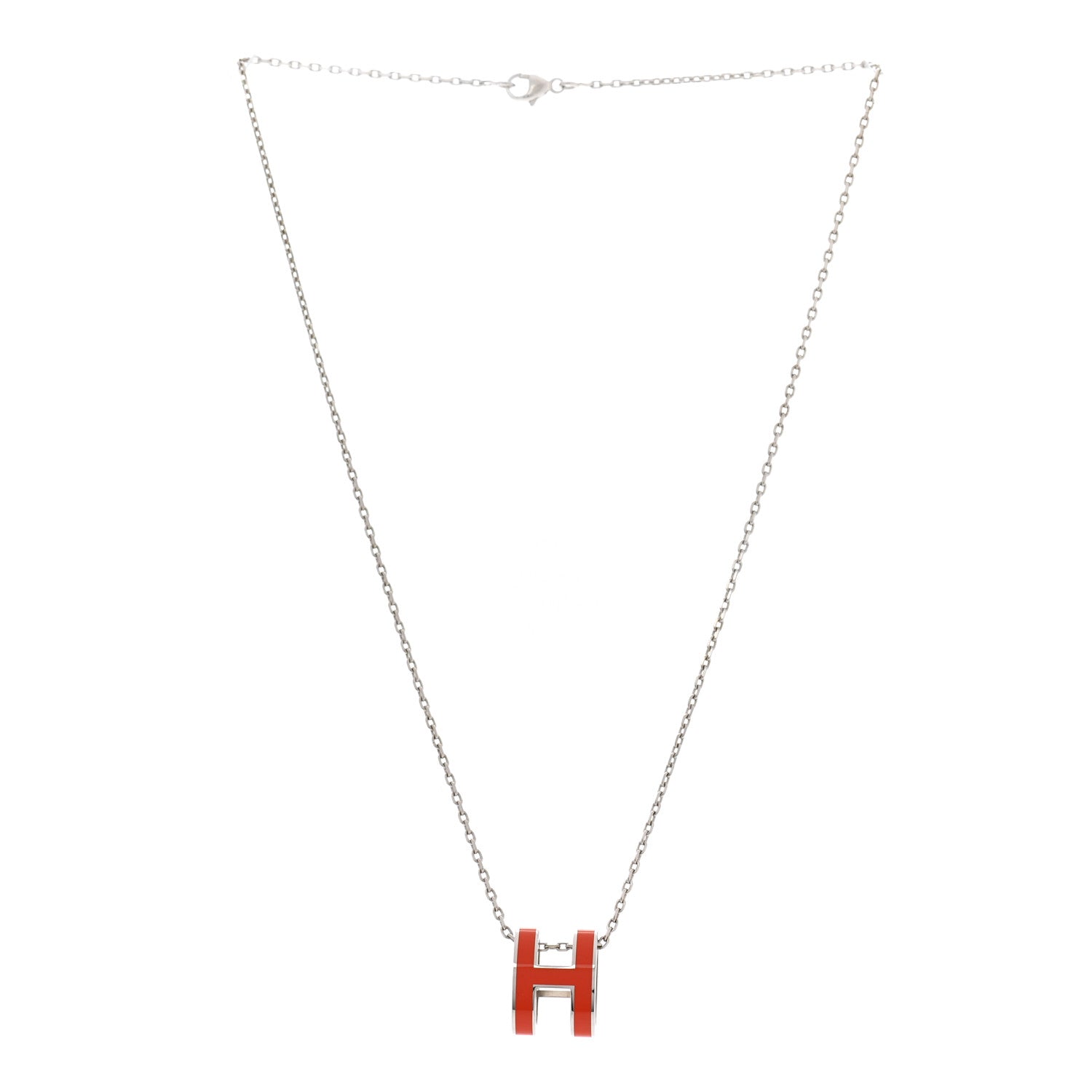 Hermes Lacquered Rose Gold Pop H Pendant Necklace Orange Fonce 3 of 7