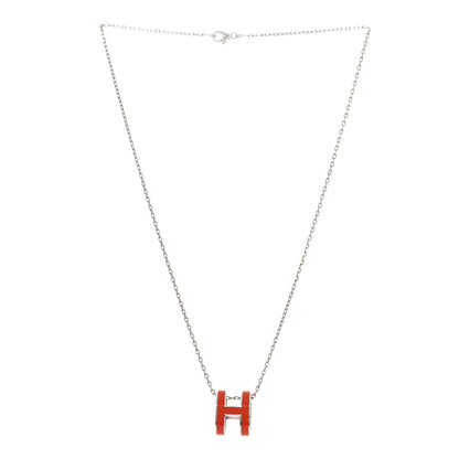 Hermes Lacquered Rose Gold Pop H Pendant Necklace Orange Fonce 3 of 7