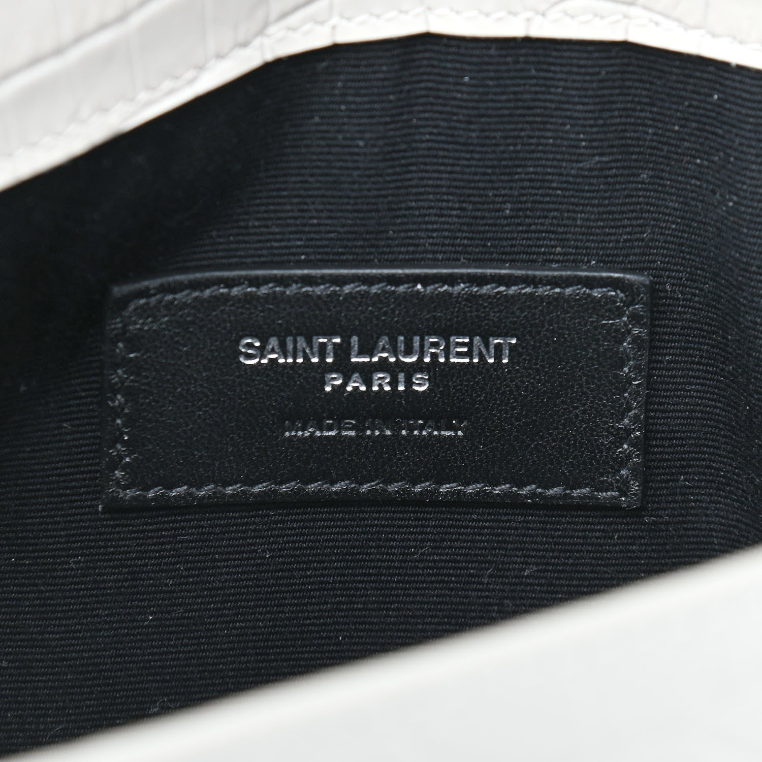 Saint Laurent Calfskin Crocodile Embossed Uptown Monogram Pouch Crema Soft 6 of 9