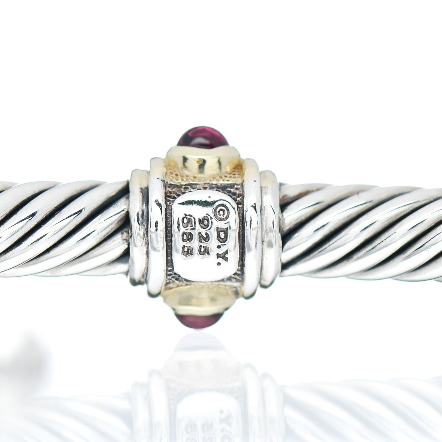 David Yurman Sterling Silver 14K Yellow Gold Rhodolite Garnet Pink Tourmaline 5mm Cable Renaissance Station Bracelet 4 of 4