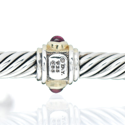 David Yurman Sterling Silver 14K Yellow Gold Rhodolite Garnet Pink Tourmaline 5mm Cable Renaissance Station Bracelet 4 of 4