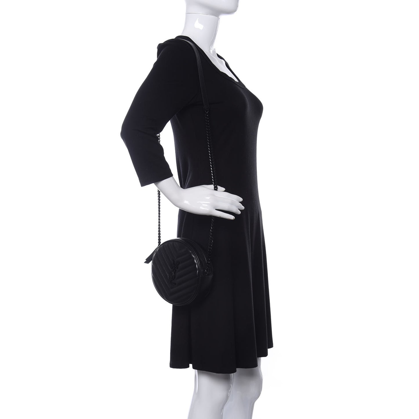 Calfskin Matelasse Chevron Round Vinyle Camera Bag Black