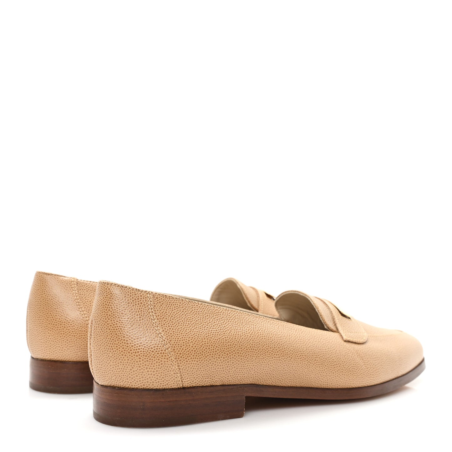 Caviar Logo Plate Moccasin Loafers 38.5 Beige