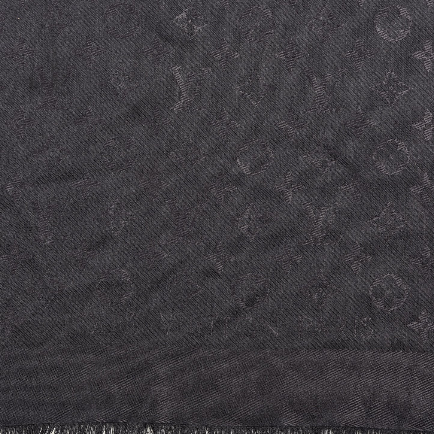 Silk Wool Monogram Shawl Charcoal Grey
