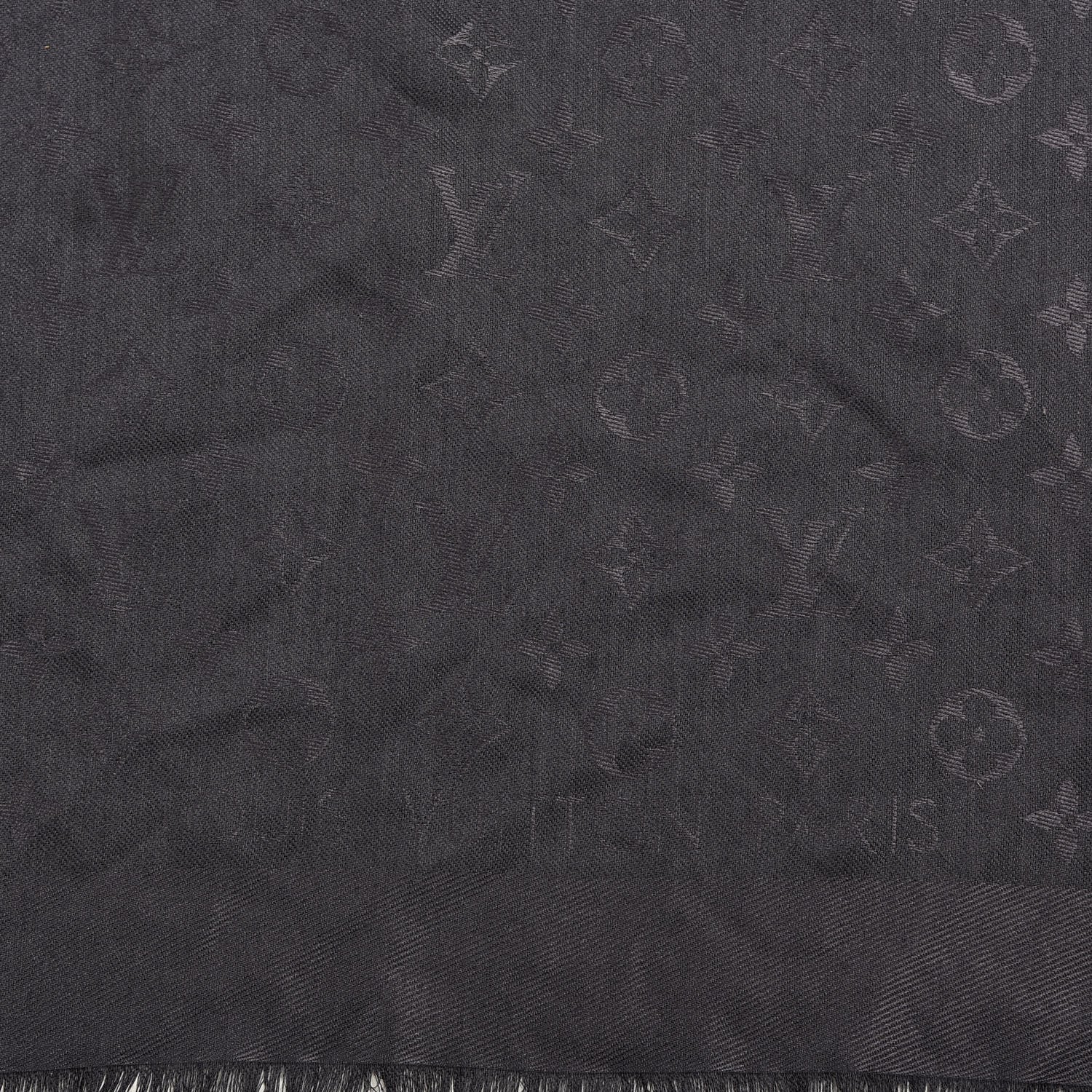 Louis Vuitton Silk Wool Monogram Shawl Charcoal Grey 2 of 3