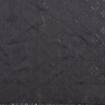 Louis Vuitton Silk Wool Monogram Shawl Charcoal Grey 2 of 3