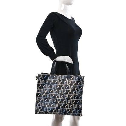 Fendi X JOSHUA VIDES Coated Canvas FF Cloudy Shopping Tote White Celeste Black 2 of 9