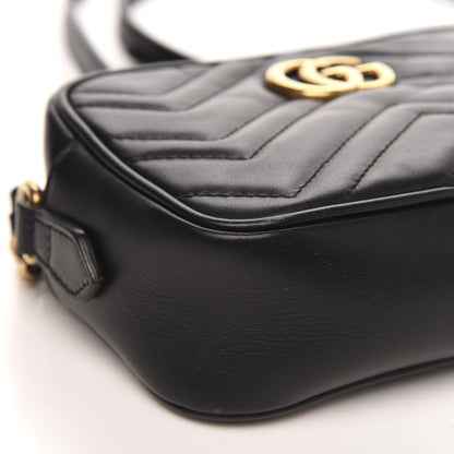 Gucci Calfskin Matelasse Mini GG Marmont Chain Shoulder Bag Black 9 of 12