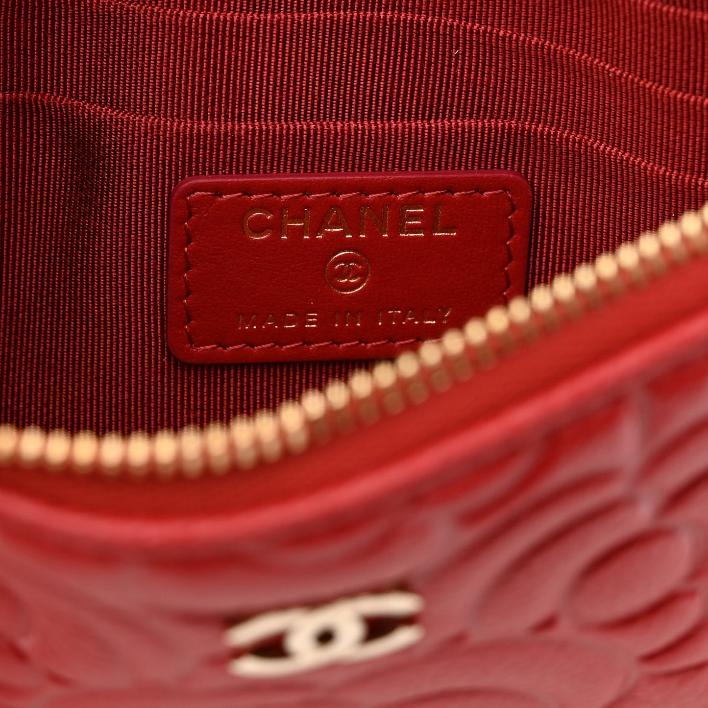 Caviar Camellia Embossed Cosmetic Pouch Red