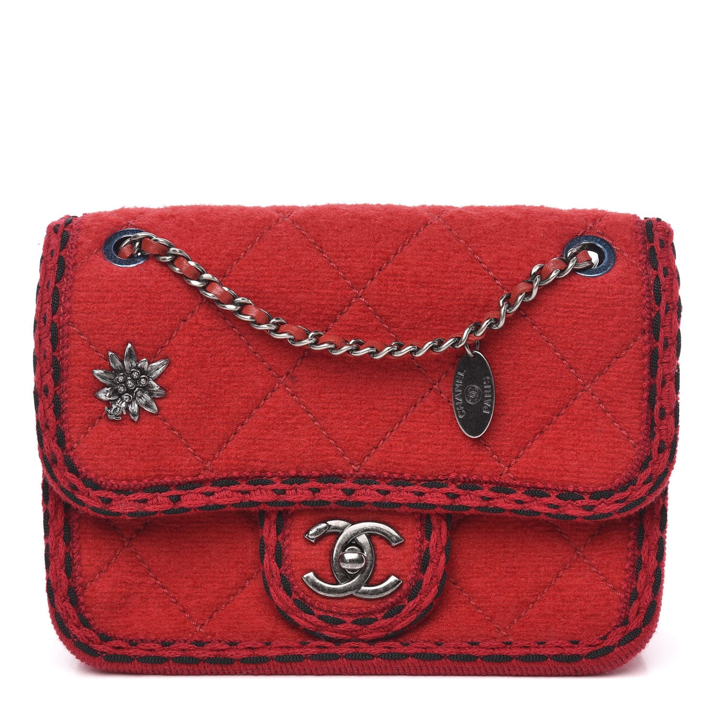 Wool Quilted Mini Edelweiss Single Flap Red