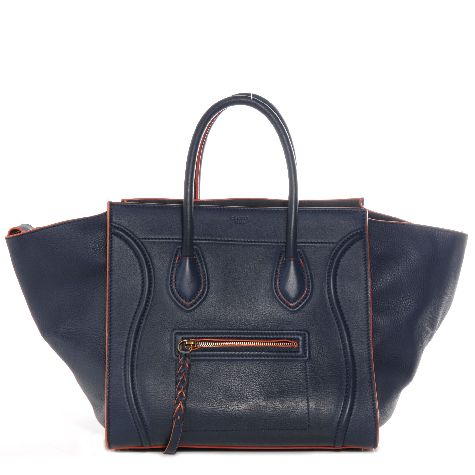 Celine Drummed Leather Medium Phantom Luggage Royal Blue Orange Trim 1 of 8