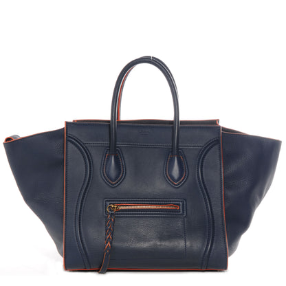 Celine Drummed Leather Medium Phantom Luggage Royal Blue Orange Trim 1 of 8