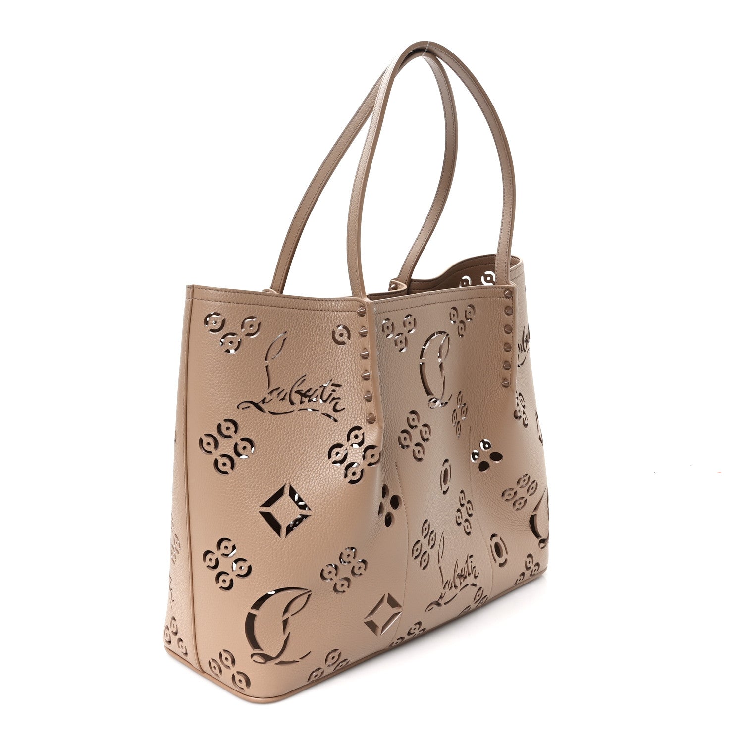 Christian Louboutin Calfskin Perforated Loubinthesky Large Cabarock Spikes Tote Roca 3 of 9