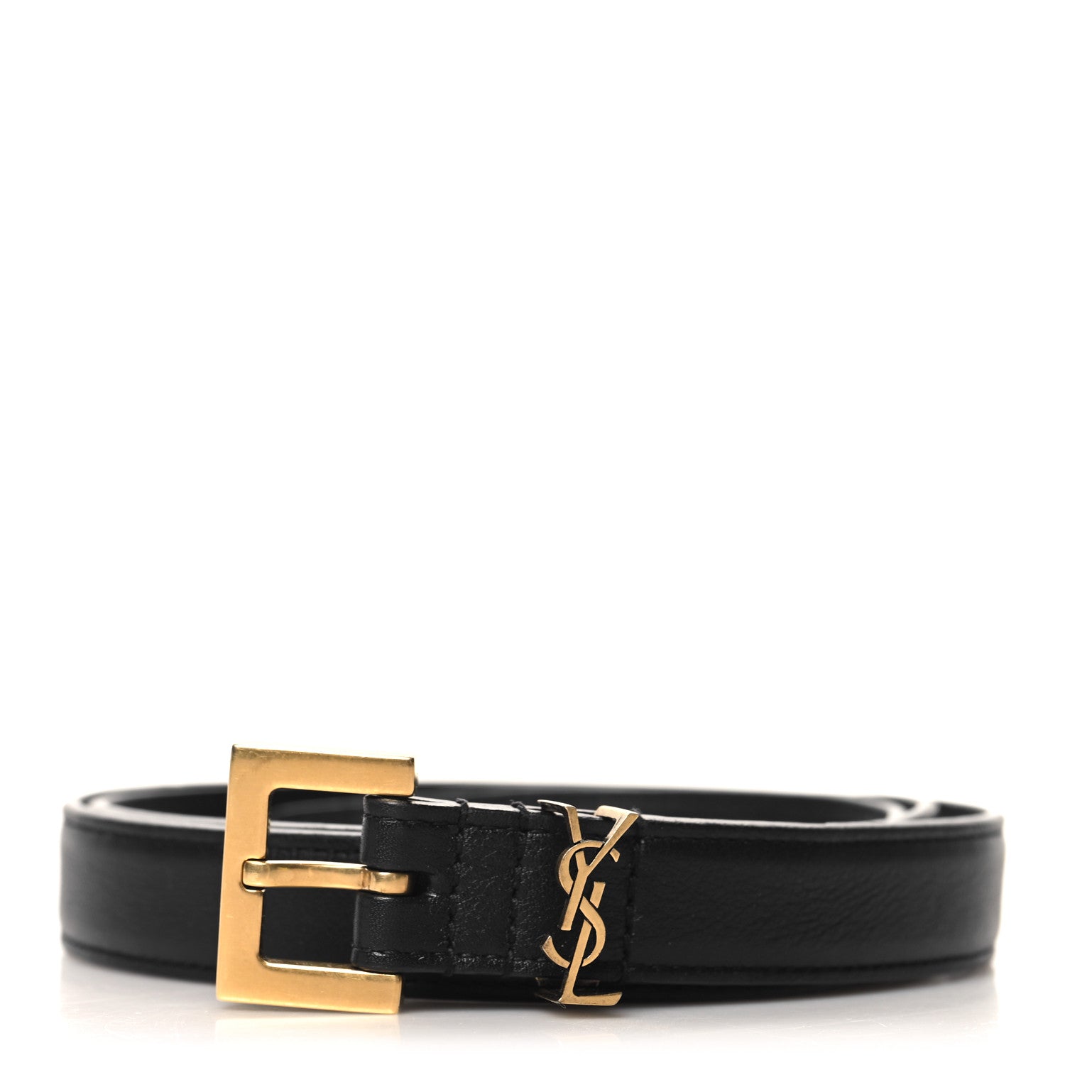Saint Laurent Smooth Calfskin Monogram Square Buckle Belt 80 32 Black 1 of 6