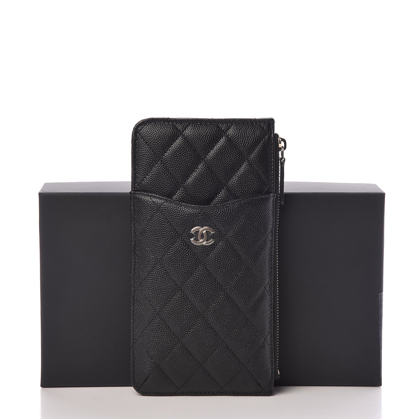 Caviar Quilted Classic Flat Wallet Pouch Black