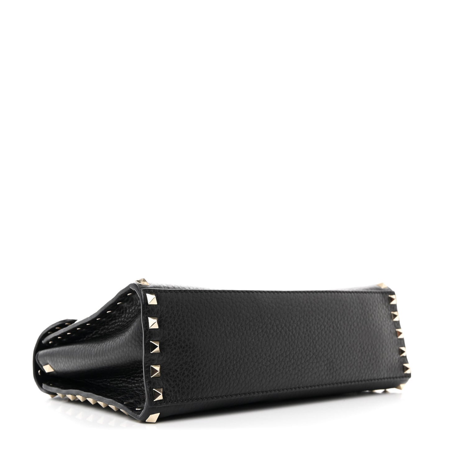 Pebbled Calfskin Rockstud Flip Lock Top Handle Bag Black