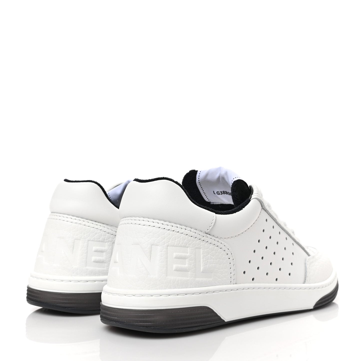 Grained Calfskin Fabric Womens Logo Sneakers 39 White Black