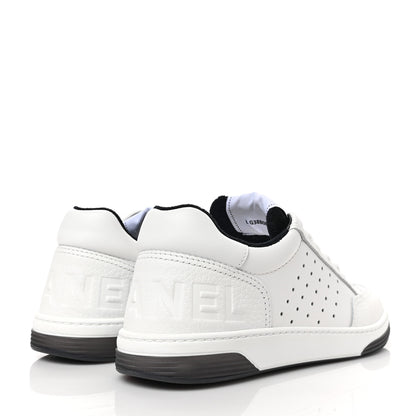 Chanel Grained Calfskin Fabric Womens Logo Sneakers 39 White Black 4 of 8