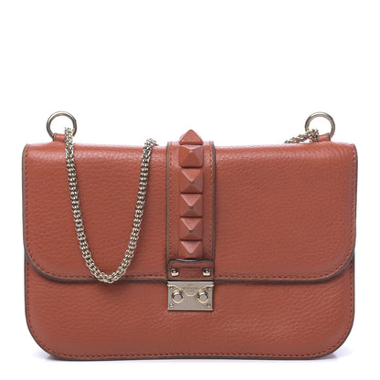 Valentino Garavani Pebbled Calfskin Monochrome Medium Glam Lock Rockstud Flap English Red 1 of 15