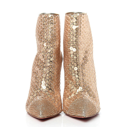 Christian Louboutin Glitter Diams Paillettes Gipsybootie 100 Ankle Boots 38 Nude 2 of 8