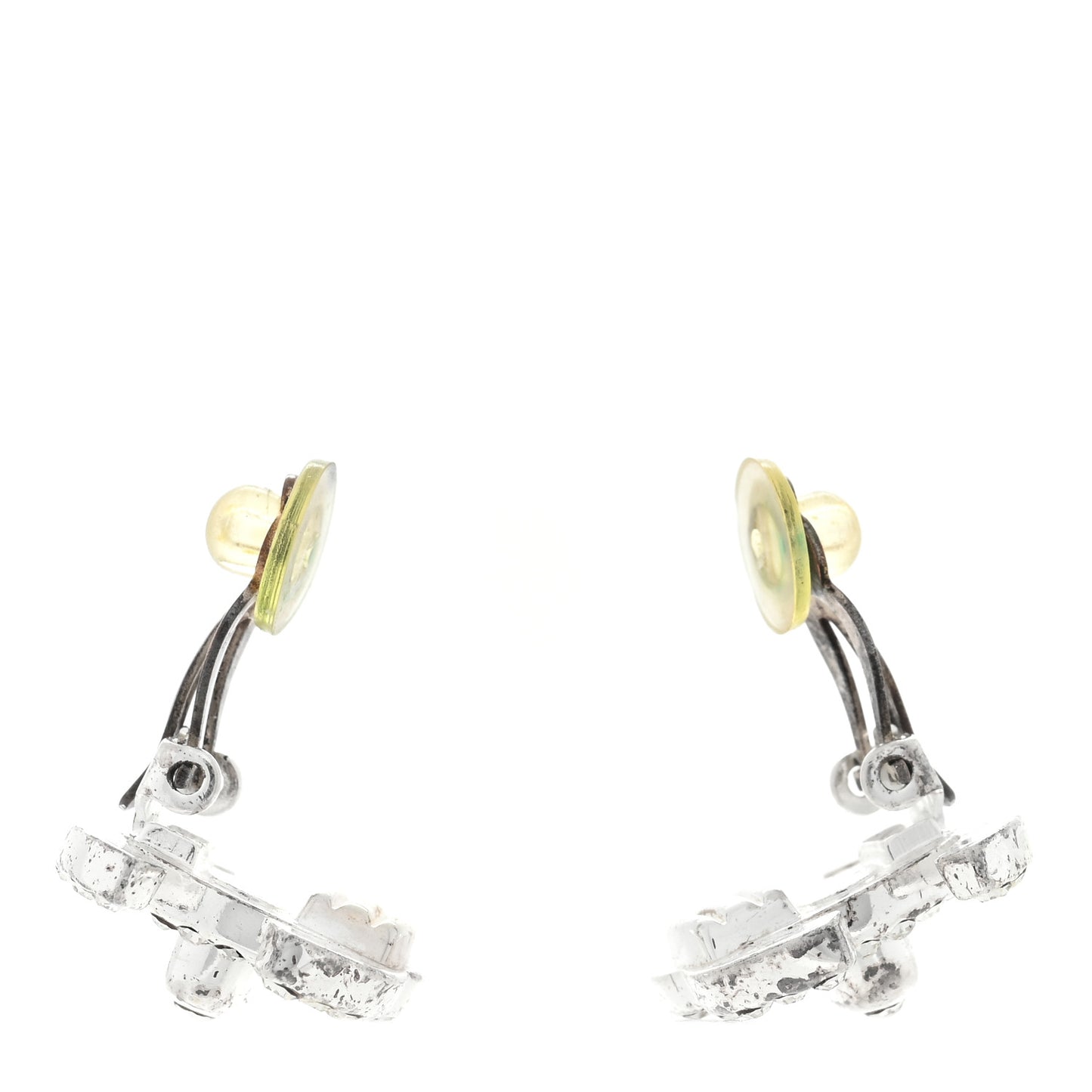 Crystal CC Turnlock Clip On Earrings Silver