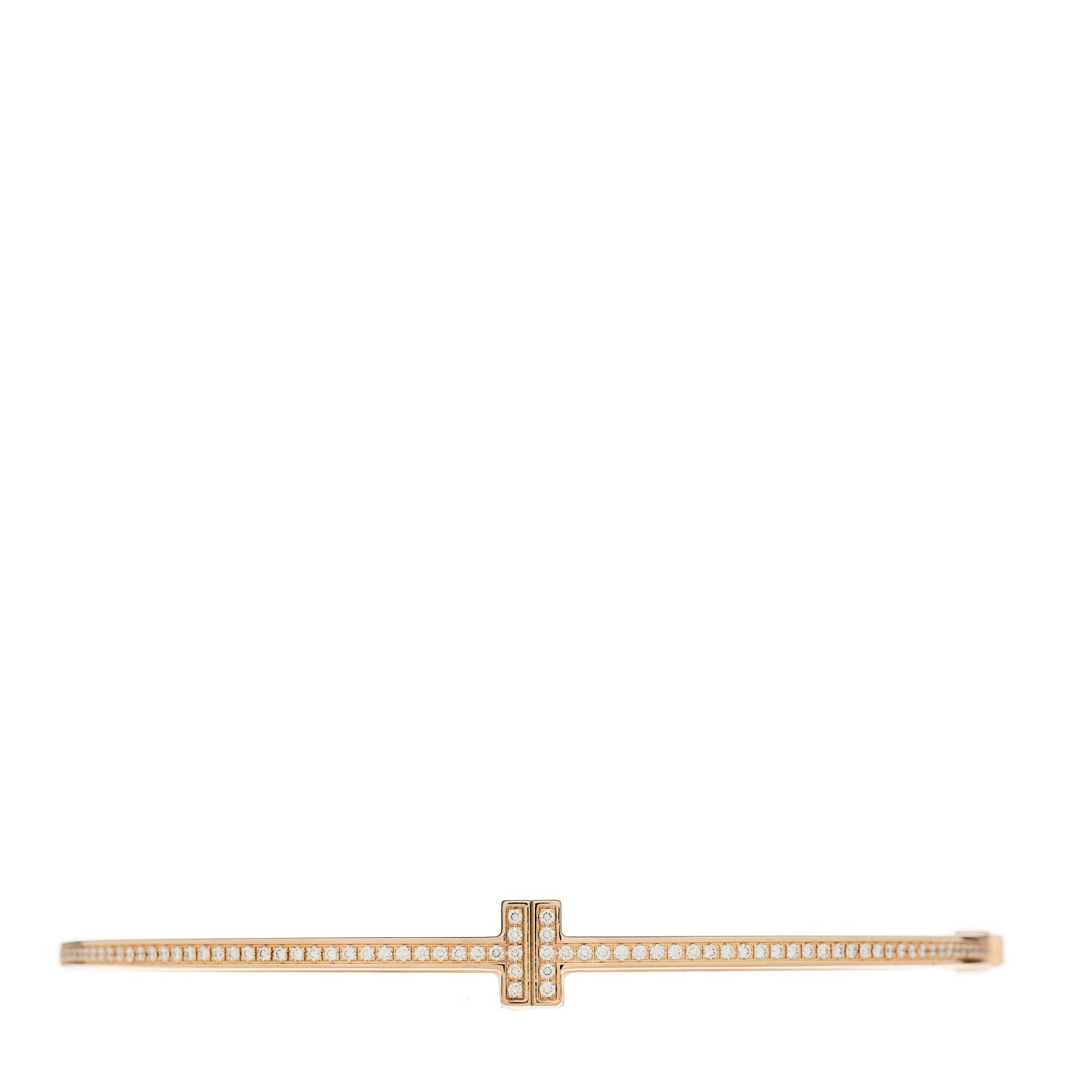 Tiffany 18K Rose Gold Diamond T Hinged Wire Bangle Bracelet 1 of 3