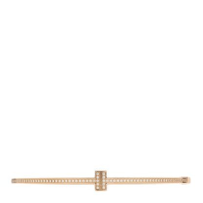 Tiffany 18K Rose Gold Diamond T Hinged Wire Bangle Bracelet 1 of 3