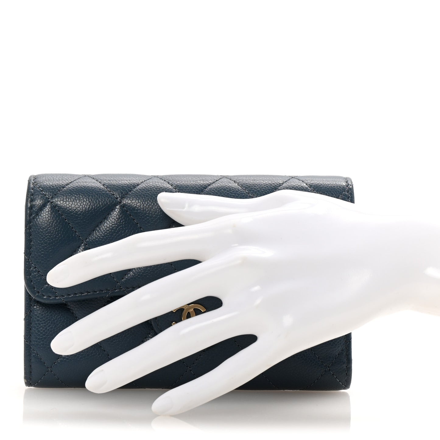 Caviar Quilted Medium Flap Wallet Dark Blue