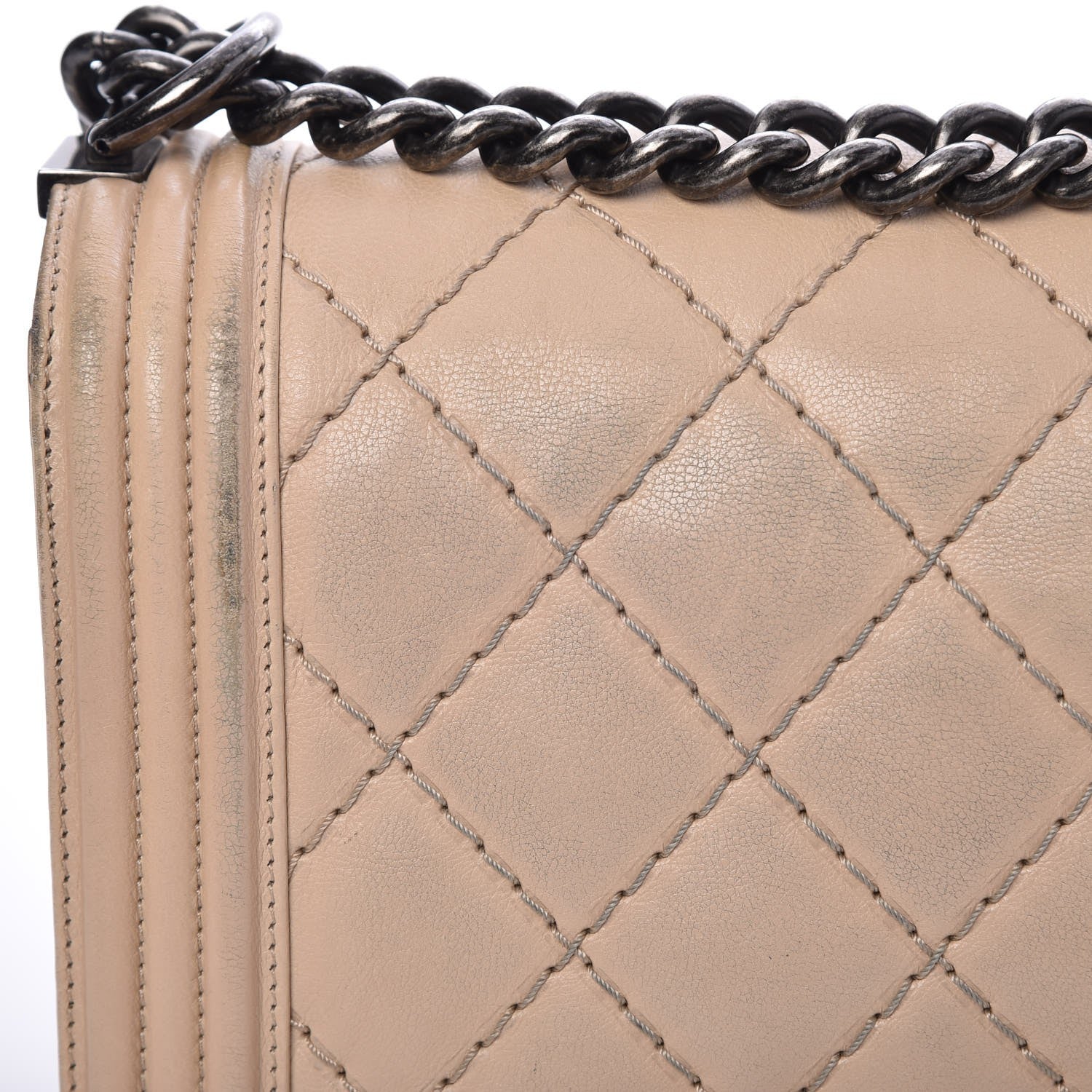 Chanel Calfskin Quilted Double Stitch New Medium Boy Flap Beige 15 of 16