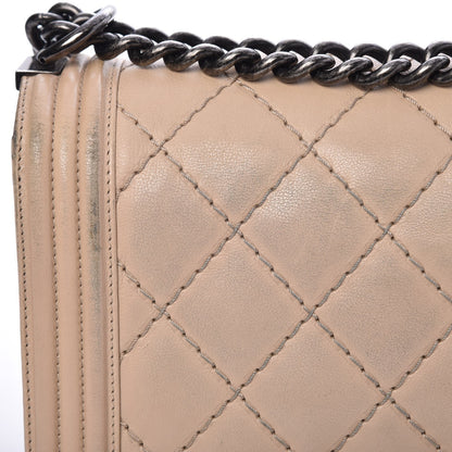 Chanel Calfskin Quilted Double Stitch New Medium Boy Flap Beige 15 of 16