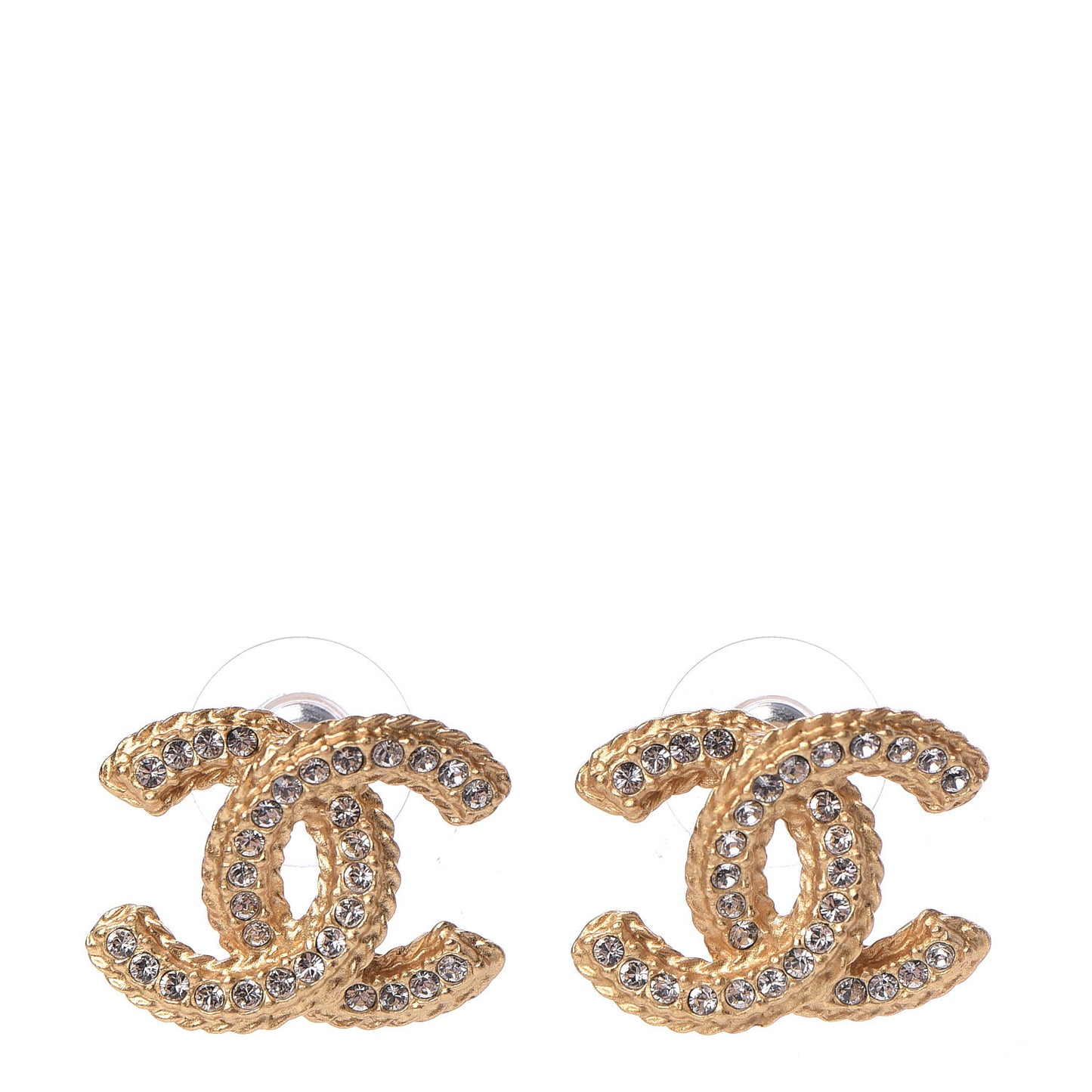 Crystal Textured CC Earrings Gold