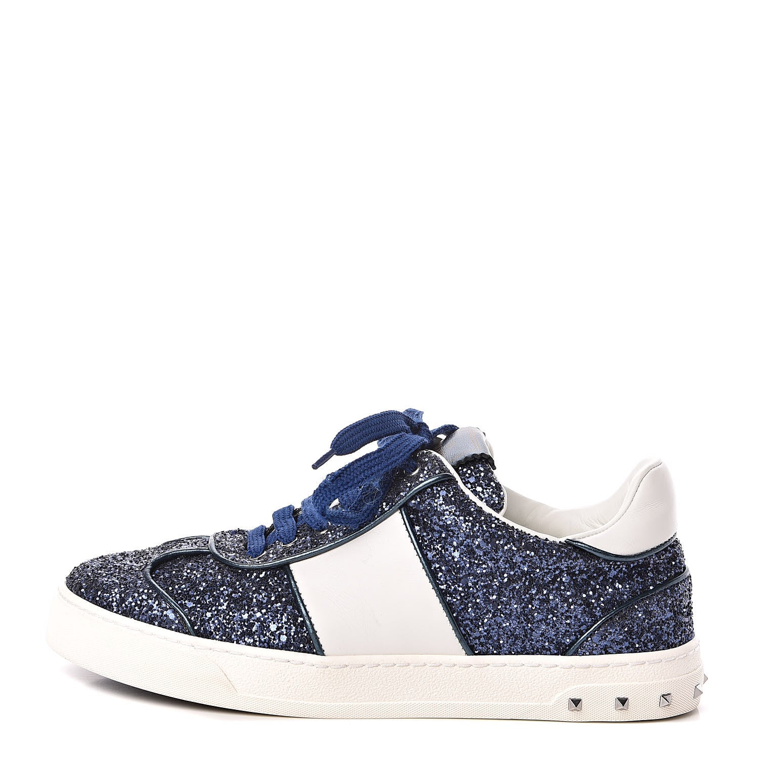 Valentino Garavani Calfskin Glitter Flycrew Sneakers 38 Blue 1 of 8