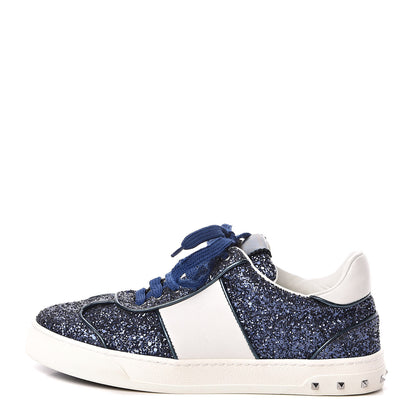Valentino Garavani Calfskin Glitter Flycrew Sneakers 38 Blue 1 of 8