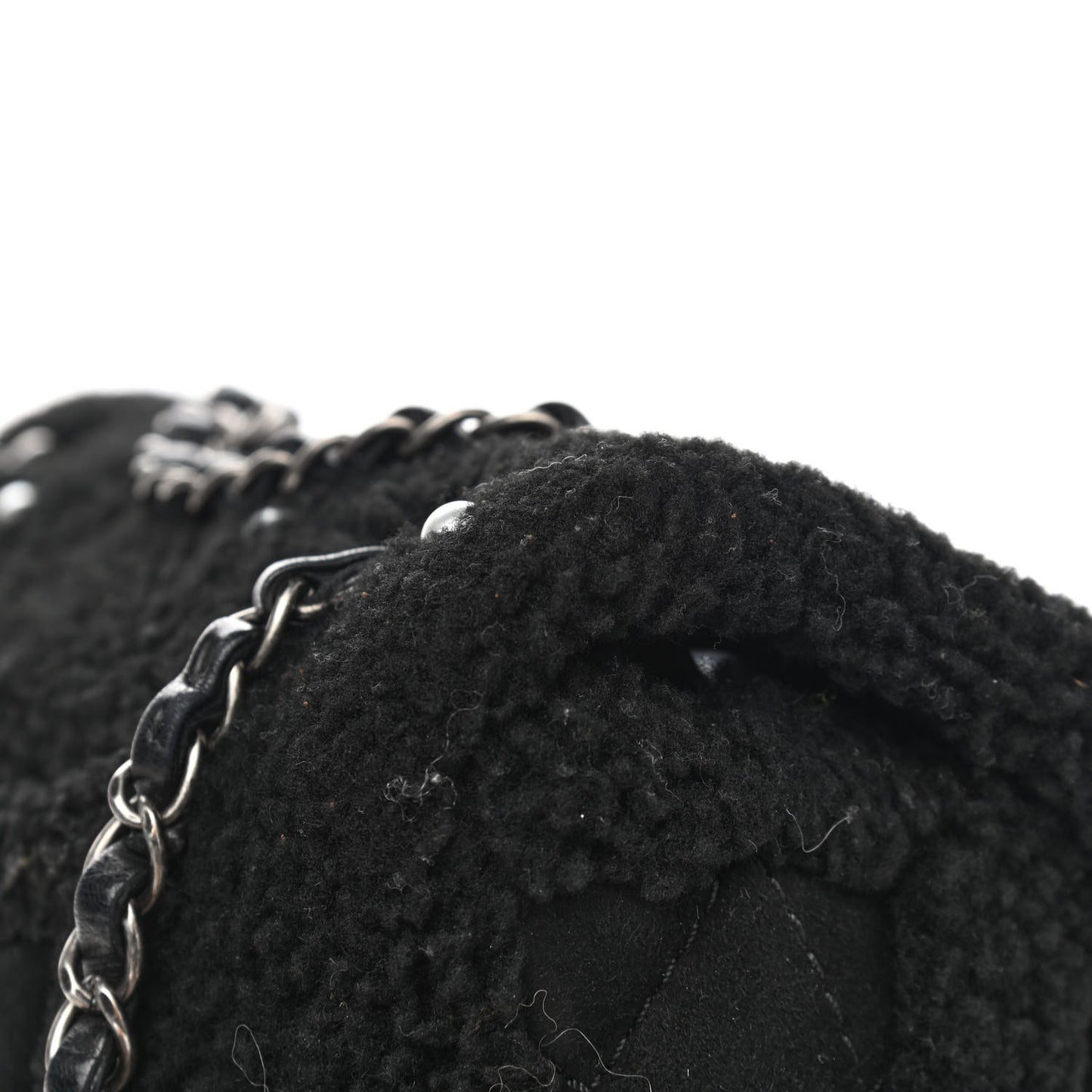 Shearling Lambskin Pearl Flap Black