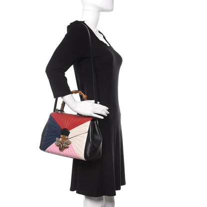 Gucci Calfskin Bamboo Trapuntata Queen Margaret Top Handle Bag Blue Agata Hibiscus Red Mystic White Sugar Pink 2 of 11