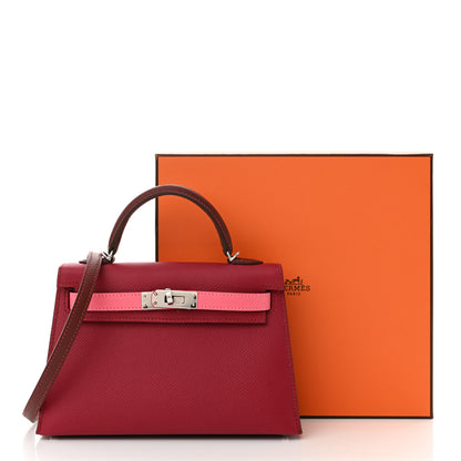 Hermes Epsom Tri-Color Mini Kelly Sellier 20 Rubis Rose Azalee Rouge H 11 of 11