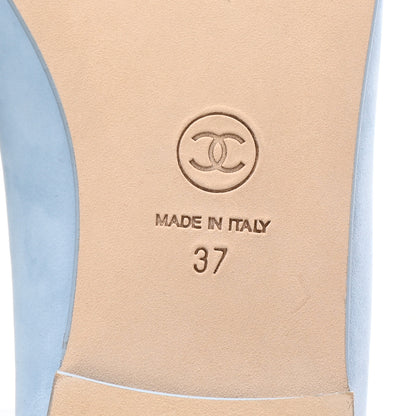 Chanel Suede Calfskin Cap Toe CC Ballerina Flats 37 Light Blue 7 of 10