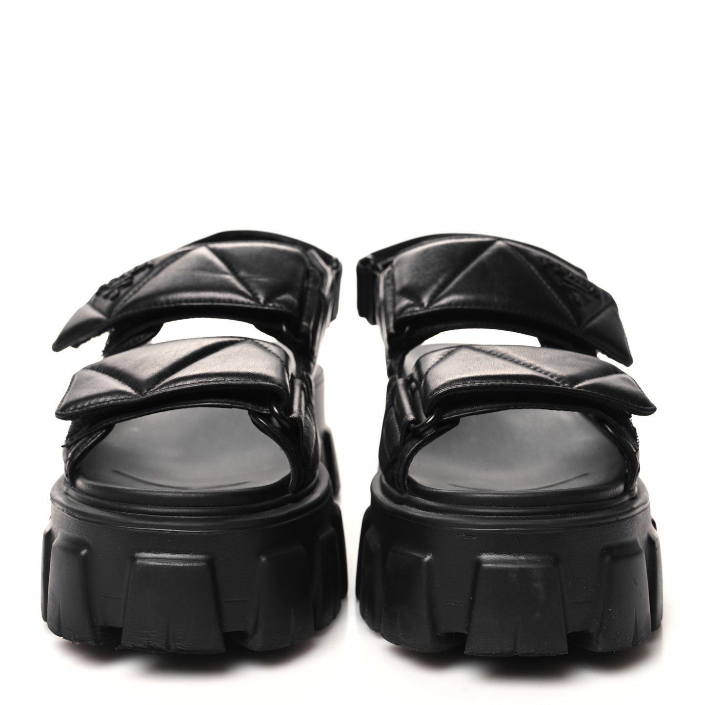Nappa Soft Metal Triangle Logo Padded Monolith 55mm Slingback Sandals 36 Black