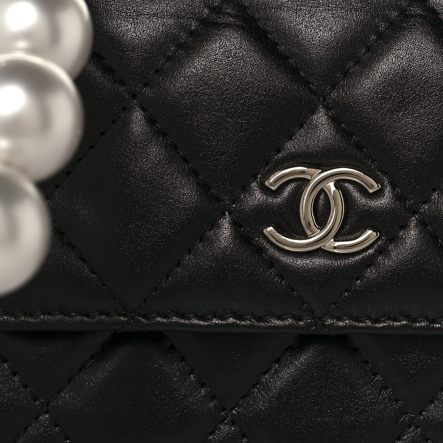 Chanel Calfskin Quilted Maxi Pearls Clutch With Chain Black 9 of 14