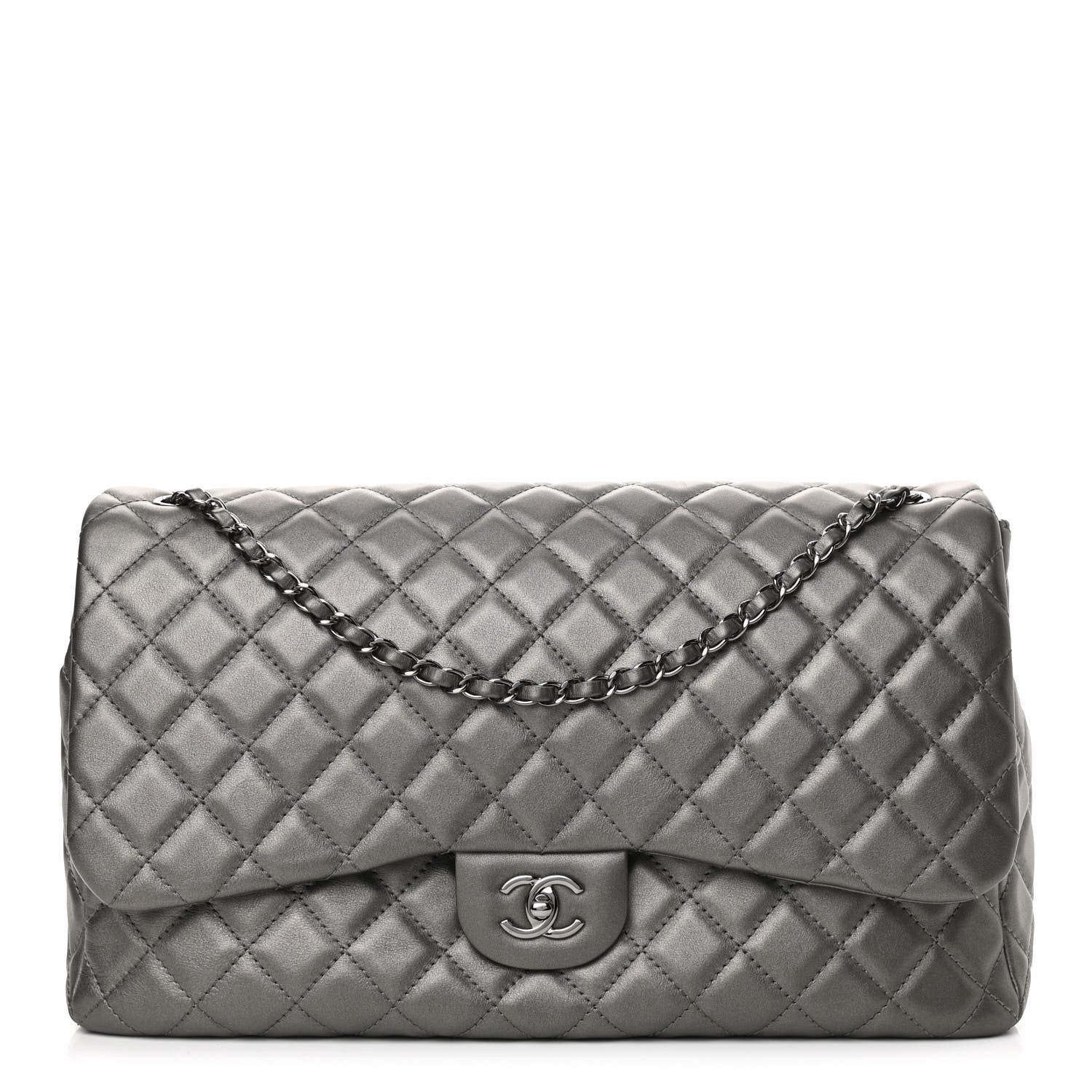 Chanel Metallic Calfskin Quilted Small XXL Travel Flap Bag Dark Silver 1 of 10